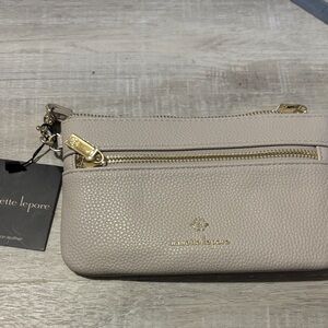 Nanette Lepore Beige Wristlet Gold Accents NWT
